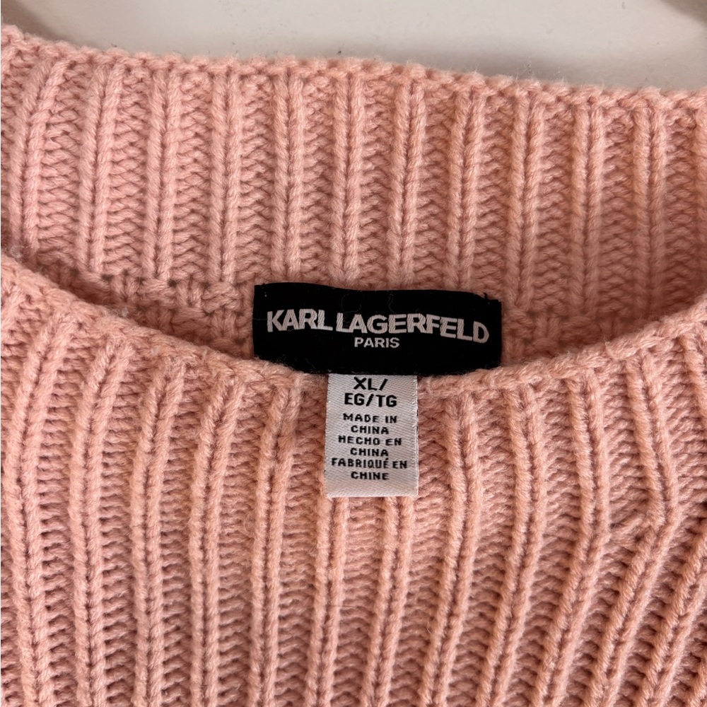 KARL LAGERFELD Paris Blush Pink Oversized Cable Knit Sweater – Women’s Size XL - Picture 3 of 10